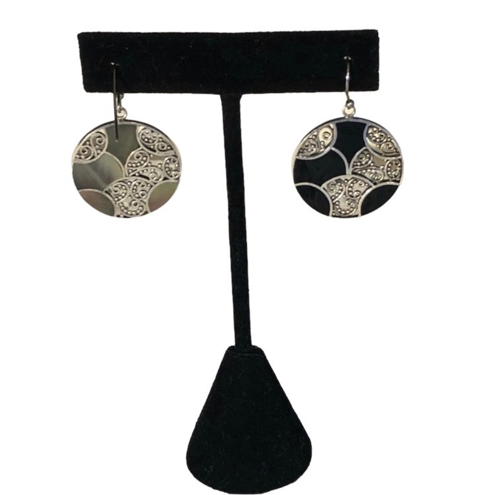 Reversible earrings silver & abalone one side sterling & onyx on the other
